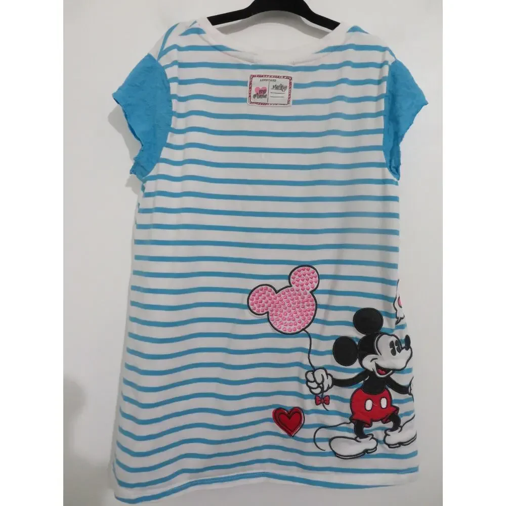 Disney Parks Kids S Blue White Mickey Mouse Striped Short Sleeve Dress Tunic Top